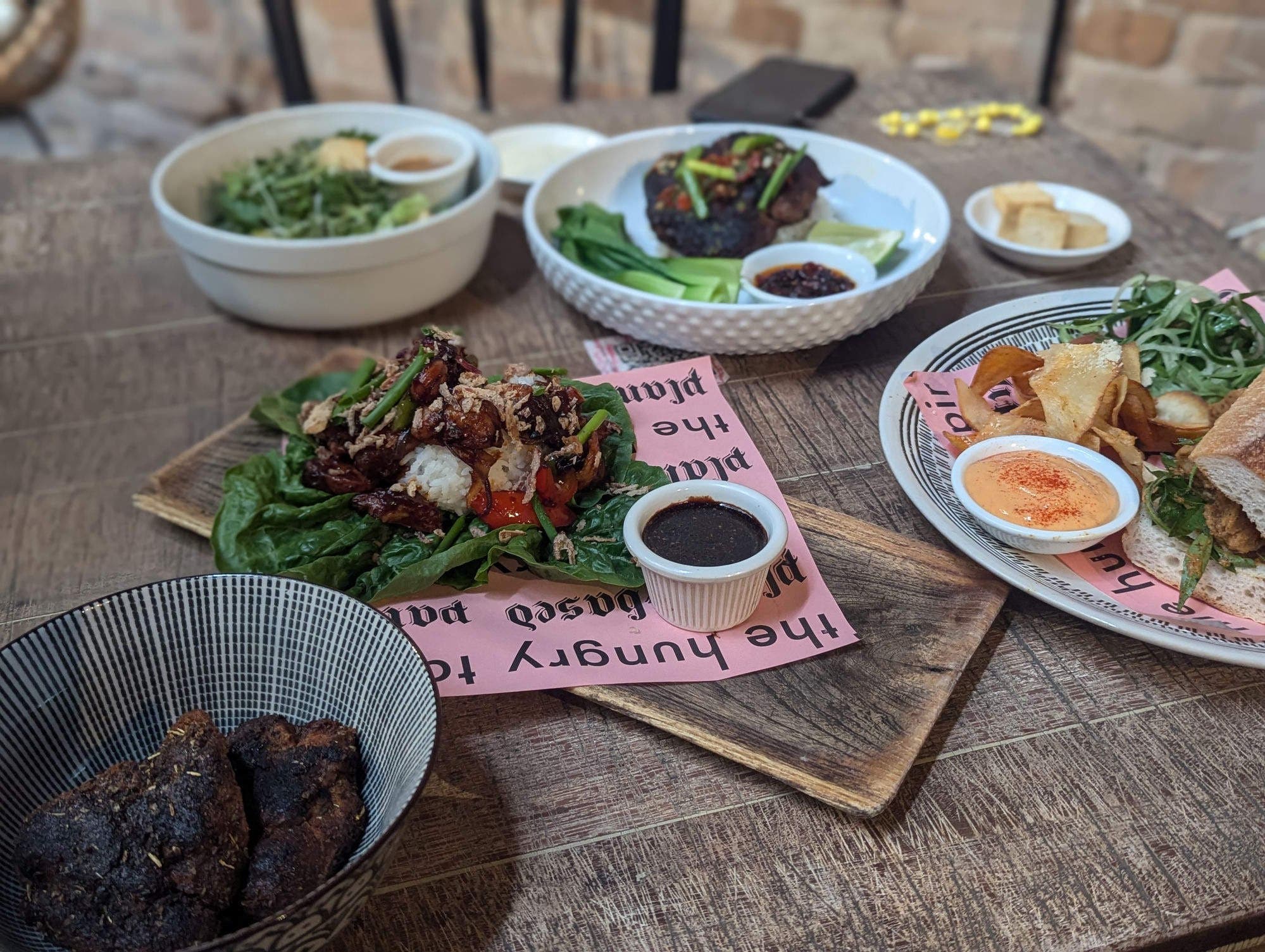 A plant-based spread featuring Shroomy mushrooms at Hungry Tapir, Chinatown KL