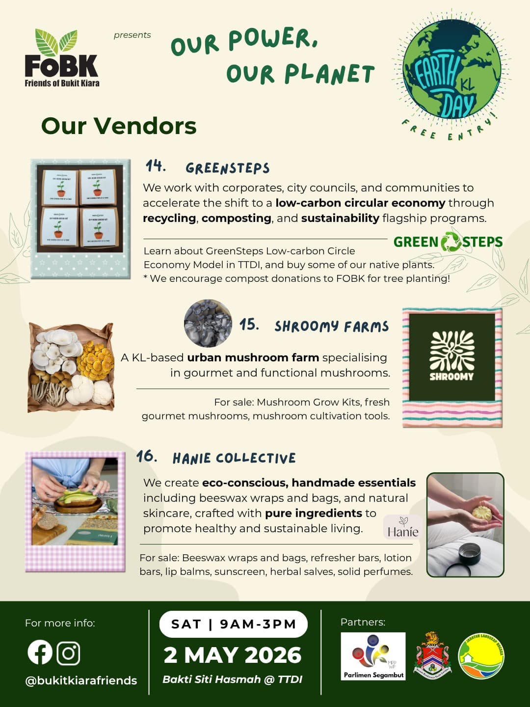 Earth Day KL vendor lineup featuring Shroomy Farms grow kits